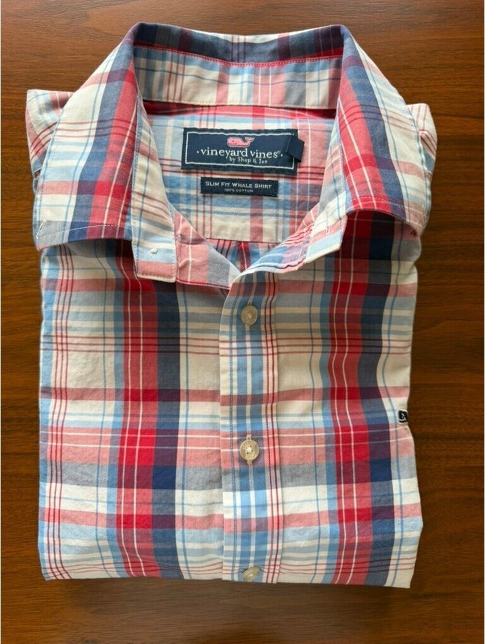 Vineyard Vines Men's Slim Fit Red & Blue Plaid Shirt - Size M